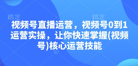 视频号直播运营，视频号0到1运营实操，让你快速掌握(视频号)核心运营技能-副业网创
