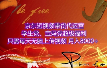 京东短视频带货代运营，学生党、宝妈党超级福利，只需每天无脑上传视频，月入8000+【仅揭秘】-副业网创