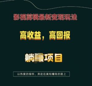 影视剪辑最新变现玩法，高收益，高回报，躺Z项目【揭秘】-副业网创