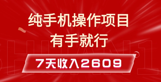 纯手机操作的小项目，有手就能做，7天收入2609+实操教程【揭秘】-副业网创