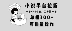 小说平台拉新，单机300+，两分钟一单4~10块，操作简单可批量。-副业网创