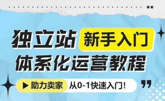独立站新手入门体系化运营教程，助力独立站卖家从0-1快速入门!-副业网创