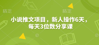 小说推文项目，新人操作6天，每天3位数分享课-副业网创