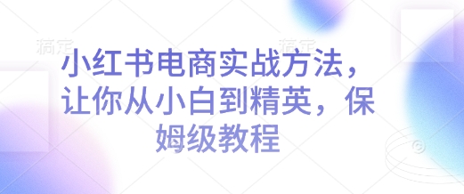 小红书电商实战方法，让你从小白到精英，保姆级教程-副业网创