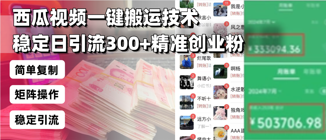 西瓜视频一键搬运技术，稳定日引流300+精准创业粉，简单可复制给团队，…-副业网创