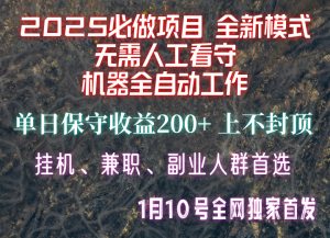 【2025必做项目】全网独家首发，全新模式机器全自动工作，无需人工看守，单日保守200+-副业网创
