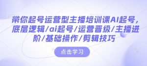 带你起号运营型主播培训课AI起号,底层逻辑/ai起号/运营晋级/主播进阶/基础操作/剪辑技巧-副业网创