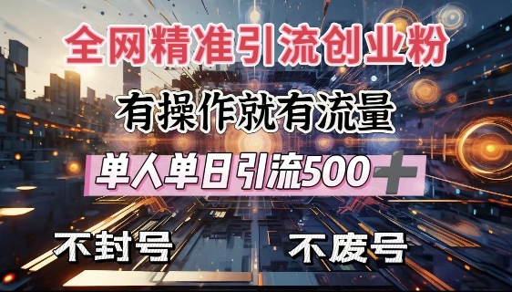 全网独家引流创业粉，有操作就有流量，单人单日引流500+，不封号、不费号-副业网创