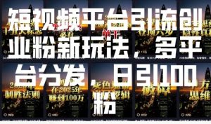短视频平台引流创业粉新玩法，多平台分发，日引100粉-副业网创