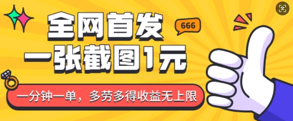 全网首发，一张截图1块钱，一分钟一单，多劳多得，收益无上限-副业网创