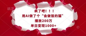 疯了吧！用AI做了个“会做饭的猫”，播放200万，单日变现1k-副业网创