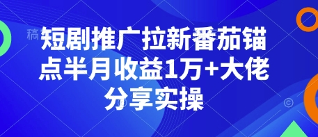 短剧推广拉新番茄锚点半月收益1万+大佬分享实操-副业网创