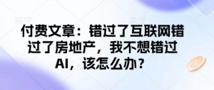 付费文章：错过了互联网错过了房地产，我不想错过AI，该怎么办？-副业网创
