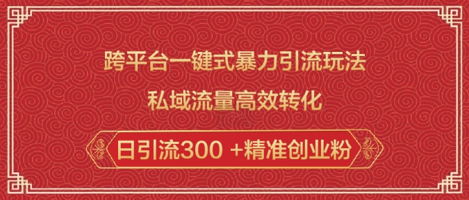 跨平台一键式暴力引流玩法，私域流量高效转化日引流300 +精准创业粉-副业网创