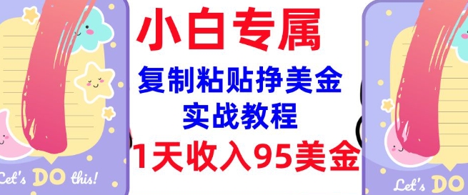 复制粘贴挣美金，0门槛，1天收入95美刀，3分钟学会，内部教程(首次公开)-副业网创