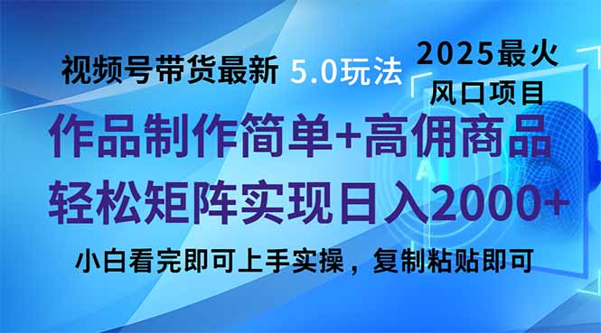 视频号带货最新5.0玩法，作品制作简单，当天起号，复制粘贴，轻松矩阵…-副业网创