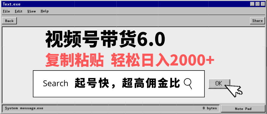 视频号带货6.0，轻松日入2000+，起号快，复制粘贴即可，超高佣金比-副业网创