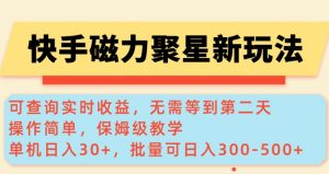 快手磁力新玩法，可查询实时收益，单机30+，批量可日入3到5张【揭秘】-副业网创