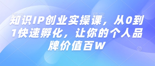 知识IP创业实操课，从0到1快速孵化，让你的个人品牌价值百W-副业网创