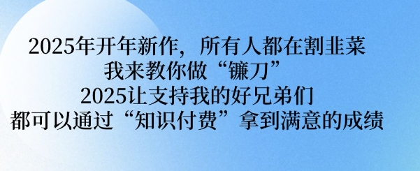 2025年开年新作，所有人都在割韭菜，我来教你做“镰刀” 2025让支持我的好兄弟们都可以通过“知识付费”拿到满意的成绩【揭秘】-副业网创