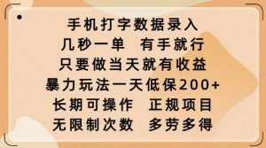 手机打字数据录入,几秒一单,有手就行,只要做当天就有收益,暴力玩法一天低保2张-副业网创