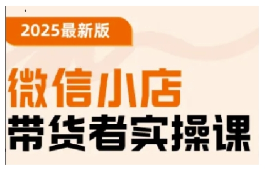 2025最新版微信小店带货者实操课，基础操作到高级运营技巧，快速上手-副业网创