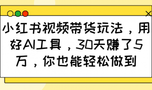 小红书视频带货玩法,用好AI工具,30天赚了5万,你也能轻松做到-副业网创