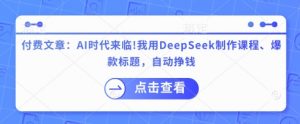 付费文章:AI时代来临!我用DeepSeek制作课程、爆款标题,自动挣钱-副业网创