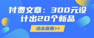 付费文章:300元设计出20个新品-副业网创