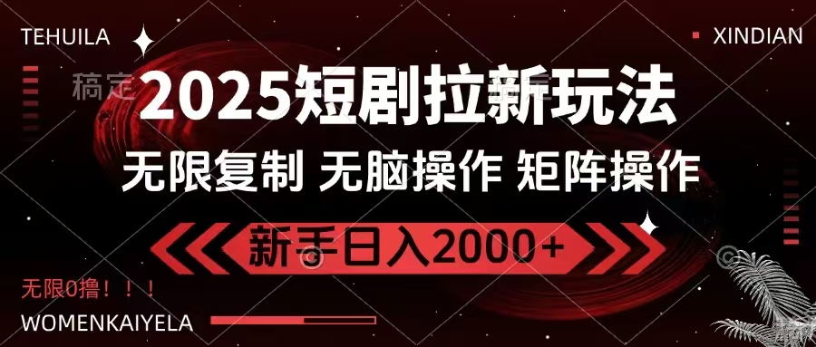 2025短剧拉新玩法，无需注册登录，无限0撸，无脑批量操作日入2000+-副业网创