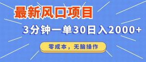 最新短剧项目操作，3分钟一单30。日入2000左右，零成本，无脑操作。-副业网创