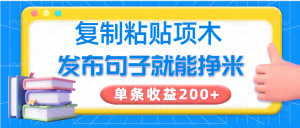 复制粘贴小项目，发布句子就能赚米，单条收益200+-副业网创