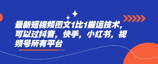 最新短视频图文1比1搬运技术，可以过抖音，快手，小红书，视频号所有平台-副业网创