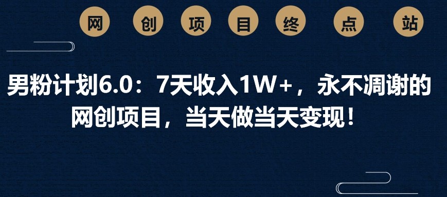 男粉计划6.0：7天收入1W+，永不凋谢的网创项目，当天做当天变现！-副业网创