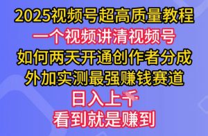 2025视频号超高质量教程，两天开通创作者分成，外加实测最强挣钱赛道，日入多张-副业网创