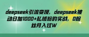 deepseek引流变现，deepseek被动日加1000+私域粉的实战，0粉丝月入过W-副业网创