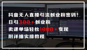 抖音无人直播引流密码!日引300+创业粉 单场轻松1000+变现 附详细实操教程-副业网创