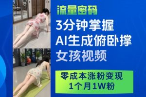 3分钟掌握AI生成俯卧撑女孩视频，零成本涨粉变现，1个月1W粉-副业网创