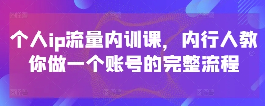 个人ip流量内训课，内行人教你做一个账号的完整流程-副业网创
