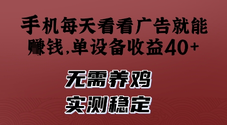 手机每天看看广告就能挣钱，单设备收益40+，无需养鸡，实测稳定【揭秘】-副业网创