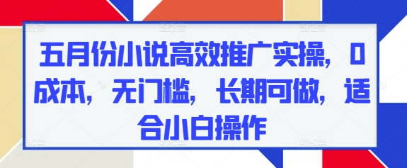 五月份小说高效推广实操，0成本，无门槛，长期可做，适合小白操作-副业网创