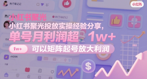 小红书聚光投放实操经验分享，单号月利润超1w+，可以矩阵起号放大利润-副业网创