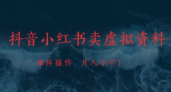 抖音小红书卖虚拟资料，市场需求一直存在，矩阵操作，月入1w+-副业网创