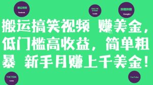 搬运搞笑视频挣美金，低门槛高收益，简单粗暴新手月入上千美刀-副业网创