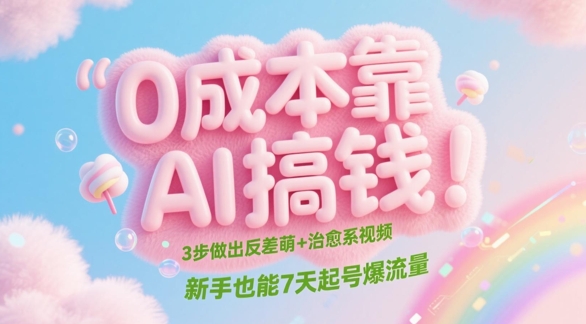 0成本靠AI搞钱！3步做出反差萌+治愈系视频，新手也能7天起号爆流量-副业网创