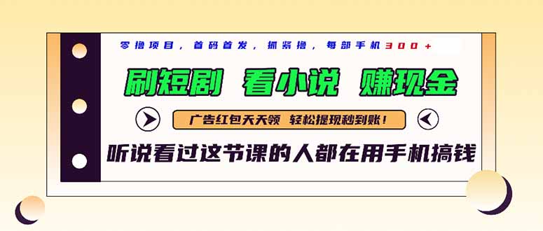 最新短剧平台，刷短剧，看小说，赚现金，一部手机日入300+-副业网创
