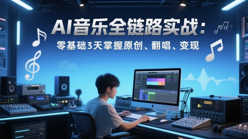 AI音乐全链路实战变现课：零基础3天掌握原创、翻唱、变现-副业网创