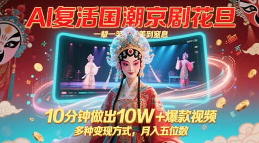 AI复活国潮京剧花旦，一颦一笑美到窒息，10分钟做出10W+爆款视频，多种变现方式，月入五位数-副业网创