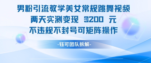 男粉引流教学美女常规跳舞视频两天实测变现1k+，不违规不封号可矩阵操作-副业网创