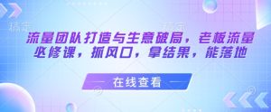流量团队打造与生意破局，老板流量必修课，抓风口，拿结果，能落地-副业网创